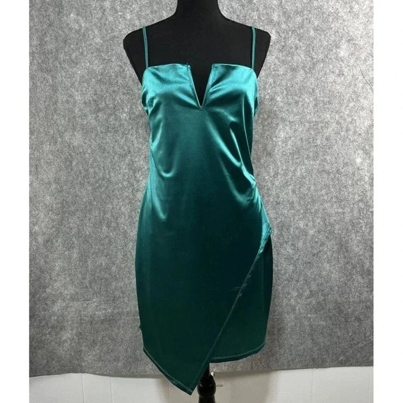 Rue 21 Cocktail Slip Dress Womens L Teal Tulip Hem Feminine Romantic Date Night - Picture 2 of 16